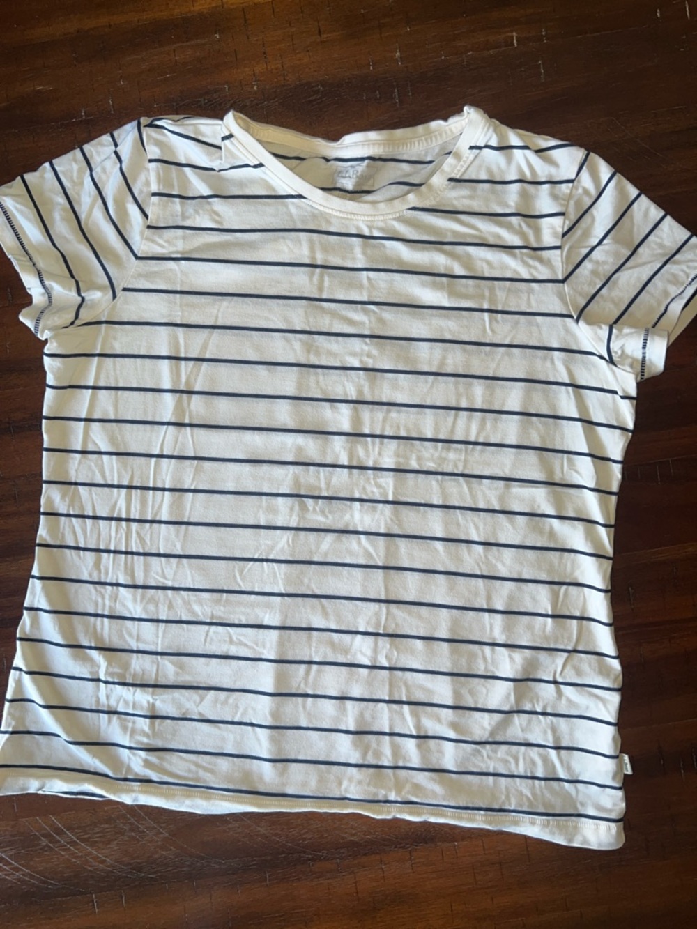 L.L. Bean White Short Sleeve Tee with Navy Stripes